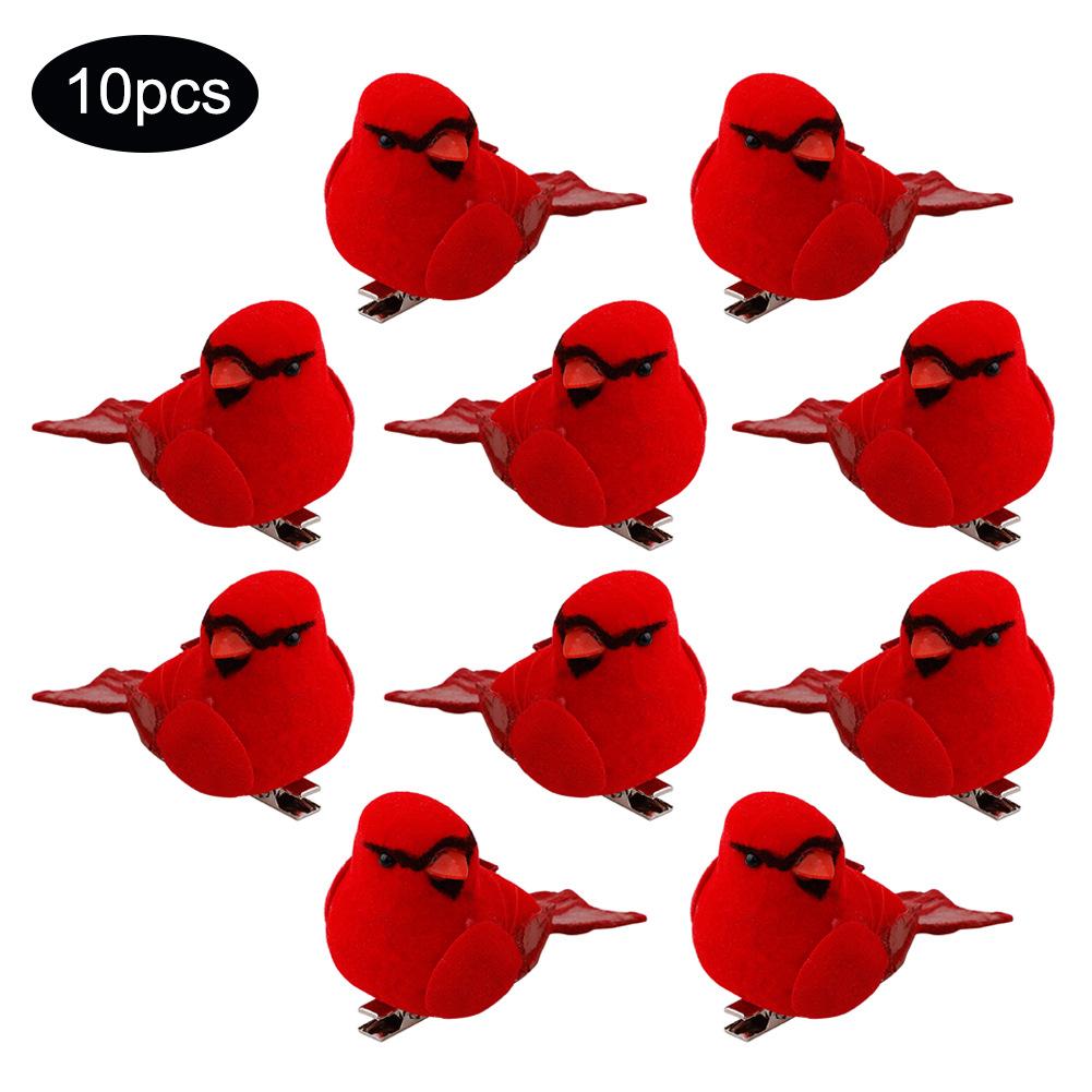 Set of 10 Red Artificial Cardinals Mushroom/Blemished Birds Christmas Ornaments