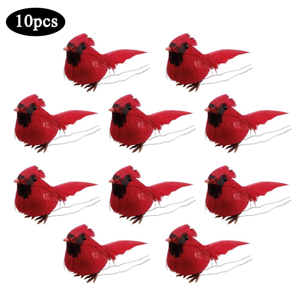 Set of 10 Red Artificial Cardinals Mushroom/Blemished Birds Christmas Ornaments